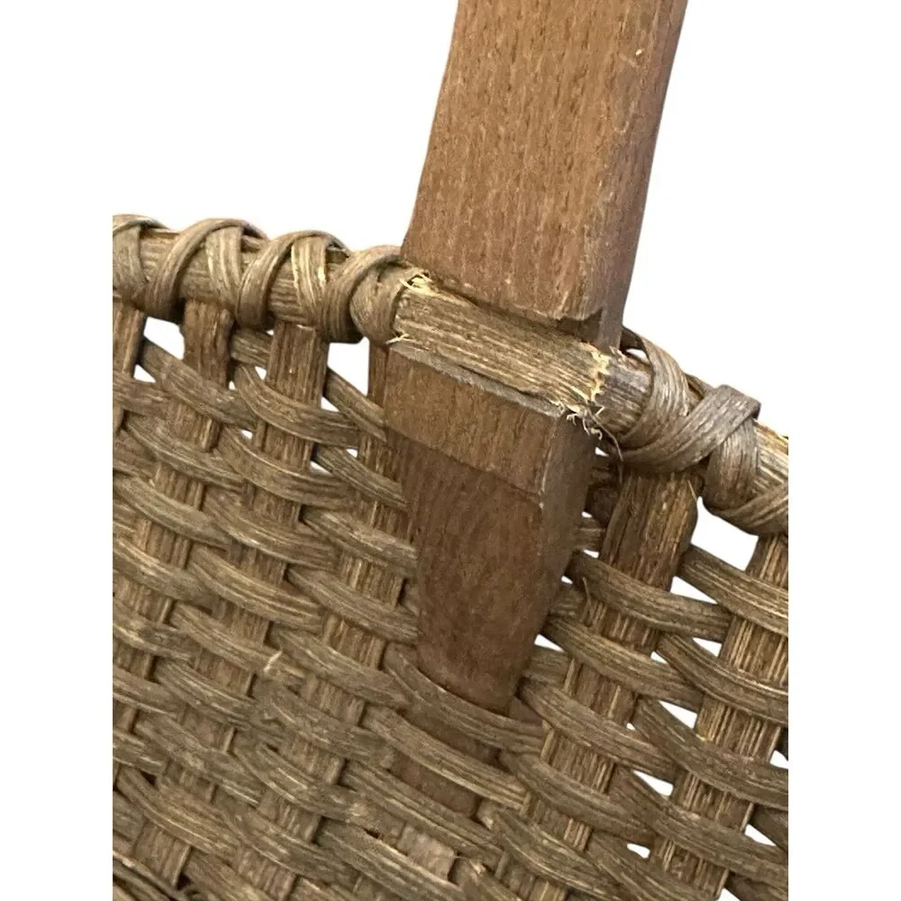 Vintage Handwoven Wicker Gathering Flower Basket Bentwood Handle Farmhouse 22”